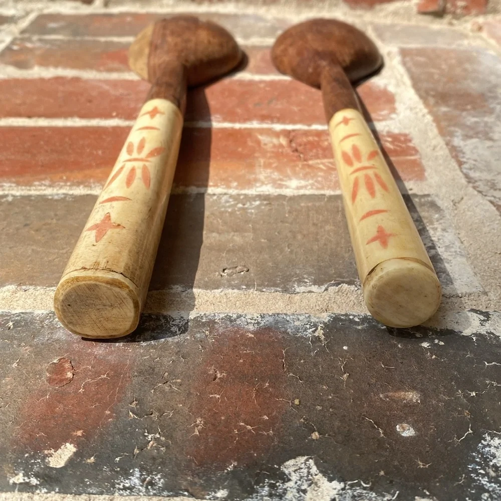 Handcrafted Wooden Salad Servers with Bone Handles
